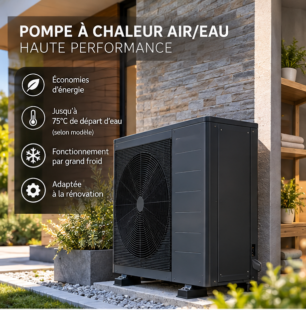 Illustration pompe à chaleur air eau haute performance anthracite
