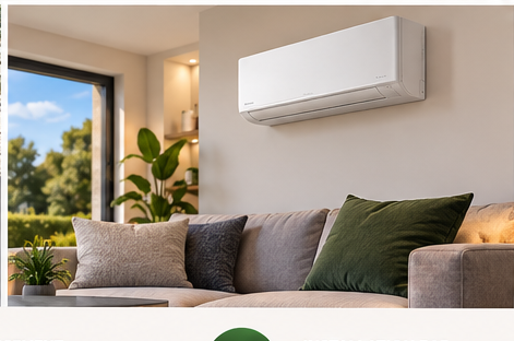 Illustration unité intérieure de climatisation réversible dans un salon
